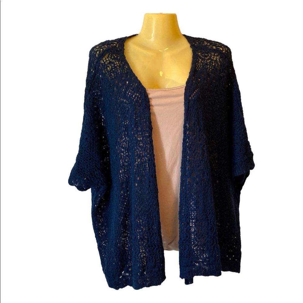 Aeropostale Cardigan Sweater Open Weave Duster Kimono Bohemian Retro Navy Large